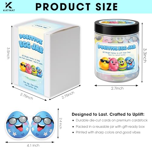 Positive Egg Jar Set - 60 Positive Notes for Kids & Tweens, Funny Egg Gifts | Egg Themed Gifts for Egg Lovers, Cute Egg Decorations, Encouraging Notes Gift, Easter Basket Stuffers, Birthday Gift for Kids - color: KAT- KIEN -Positive Egg Jar