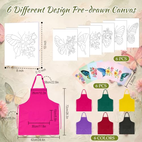 Cholemy 6 Set Paint and Sip Kit for Adults 8"x 10" Pre Drawn Canvas Painting with Wooden Easel Acrylic Paint Wash Cup Brushes Palette Apron for Painting DIY Adult's Date Party Supplies (Butterfly) - style: Butterfly
