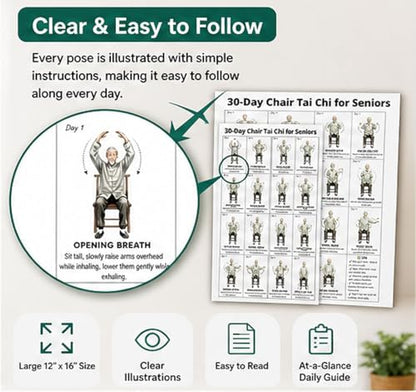 Tai Chi Chair Workout Chart for Seniors, Seated Tai Chi Exercise Poster with 30-Day Routine, Balance & Mobility Home Fitness Guide, 12x16 Inch Canvas Wall Art, 2 Pack (Male) - color: Male