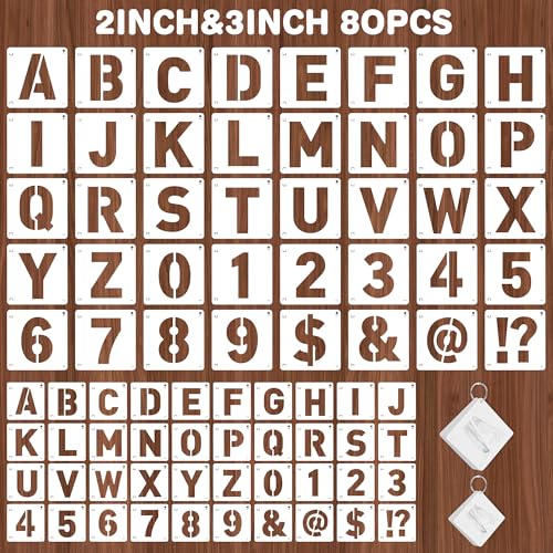 80Pcs Letter Stencils Reusable Letter Number Stencils for Painting,2,3Inch | Reusable Small Plastic Alphabet Number,Drawing Stencil,on Wood,Fabric,Wall, Rock,Art Project Chalkboard - size: 2,3Inch