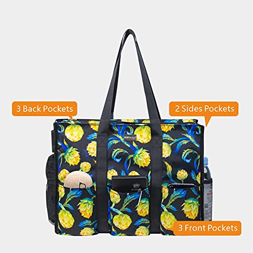 TOPDesign Utility Water Resistant Tote Bag with 13 Pockets, Zipper Closure - color: Artichoke, size: Large