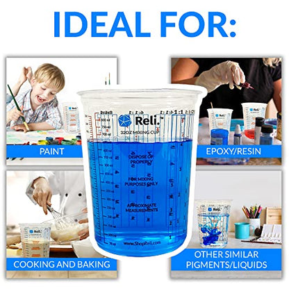 Reli. Paint Mixing Cup (50 Pcs) 32 oz (1 quart) | Disposable Measuring Cups | Clear Plastic Mixing Cup | Use for Paint, Epoxy, Resin, Pigments (32oz)