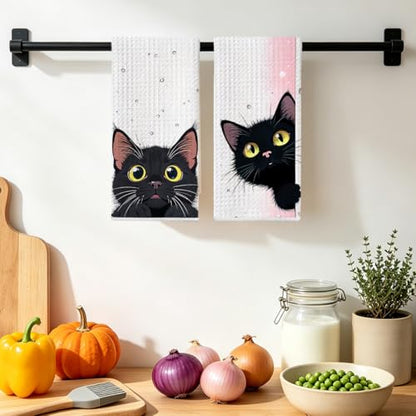Jztco 2 Pcs Cute Cat Kitchen Towels, Cat Gifts Reusable Hand Towels - color: Multi 1487