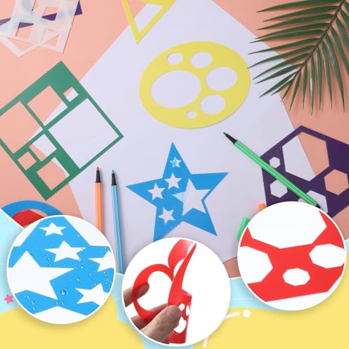 12 Pieces Shape Stencils Geometric Stencils Simple Drawing Stencil Template Set Plastic Colorful Art Painting Template for Crafts
