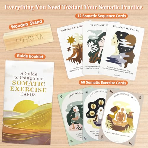 Somatic Therapy Exercise Cards for Women-60 Mindfulness Cards for Stress Reduction and Emotional Balance– Unique Motivational Gift for Yoga Instructors, Teachers & Yoga (somatic Therapy Cards)