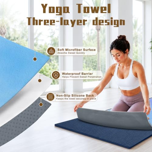 Yoga Mat Towel Non Slip Ultra-Absorbent Hot Yoga Towel, Super Stylish Printed Sweat Hot Yoga Towel, Ideal for Home, Workouts, Pilates, Yoga, 72 x 27in, Blue & Purple - color: Blue & Purple