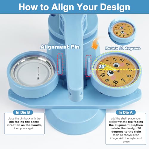Happizza Button Maker Machine 58mm/2.25in Installation-Free DIY 58mm Blue Pin Badge Button Maker Press Machine Badge Punch Press with Free 30pcs Button Parts,Pictures,Circle Cutter - color: Blue