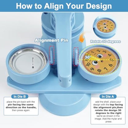 Happizza Button Maker Machine 58mm/2.25in Installation-Free DIY 58mm Blue Pin Badge Button Maker Press Machine Badge Punch Press with Free 30pcs Button Parts,Pictures,Circle Cutter - color: Blue