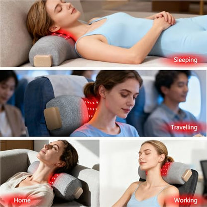 Portable Red Light Therapy Neck Pillow with Infrared, Cervical Spine Pain Relief for Joint Stiffness, Cordless for Home & Travel
