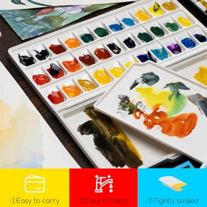 MEEDEN Watercolor Palette with Lid: 33 Wells Airtight Folding Paint Palette with Large Mixing Tray - Empty Acrylic Painting Art Pallet 12.5''x 6.5'' Black - color: Black