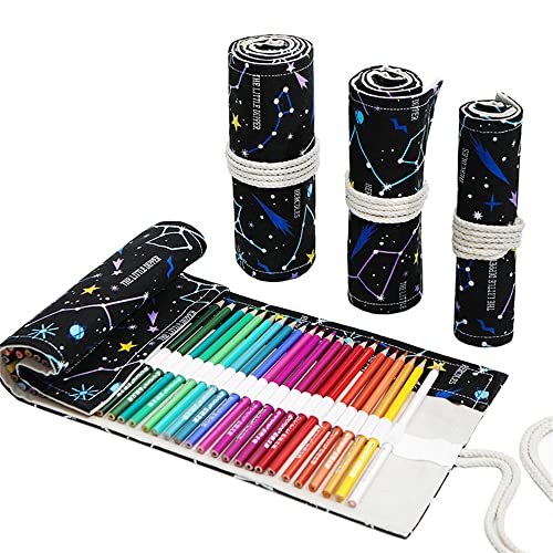 DIYOMR 24/36/72 Slots Pencil Wrap Pencil Rolls, Artist Colored Pencils Roll Up Bag Short Brushes Pouch Case Pencils Organizer for Drawing Coloring and Sketching,No Pencils (Constellation, 24slots) - color: Constellation, size: 24slots