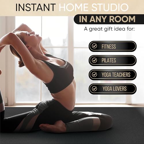 Gorilla Mats Extra Large Yoga Mat – 9'x6', 12'x6', 15'x6' (8mm) Extra Thick Wide Non-Slip Exercise Mat for Home Gym Flooring – Ultra Comfortable Workout Floor Mat for Barefoot Fitness & Stretching - color: Onyx Black Mat with Gray Towel, 2 Storage Straps
