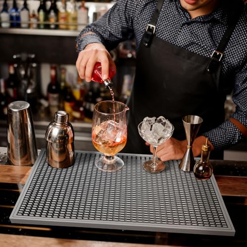 ZJWZLG Bar Mat 18"X12"(2 Pcs) Non-Slip Rubber Bar Mat, Spill Proof & Design,Easy to Clean Textured Surface for Home Bar,Coffee Station, Bartending - Protects Countertops & Glassware(Gray). - color: Gray, size: 18" x 12"