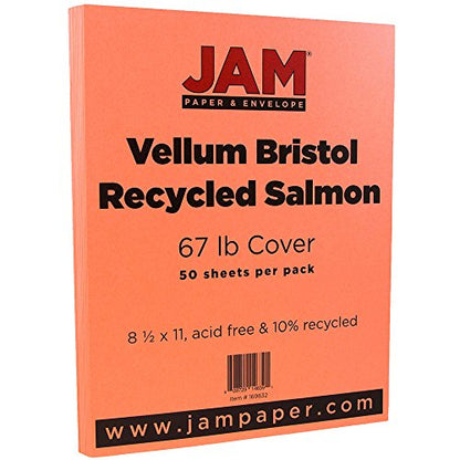 JAM PAPER Vellum Bristol 65lb Cardstock - 8.5 x 11 Coverstock - 147 gsm - Salmon - 50 Sheets/Pack - color: Salmon, size: 8.5" x 11"
