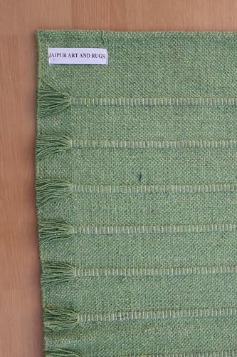 Jaipur Art & Rugs Cotton Yoga Rug - Eco-Friendly Hand-Woven Thick Mat (24”x72”x5mm) for Everyday Fitness at Home - Comfortable & Extra-Long - color: Light Green