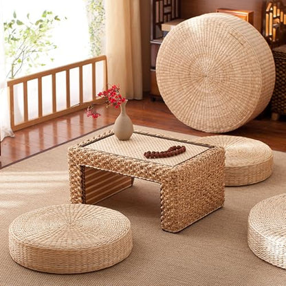 Japanese Round Floor Seat Cushion, Padded Knitted Straw Tatami Floor Cushion, Meditation Mat Prayer Pillow for Kneeling 45cm - size: 45cm