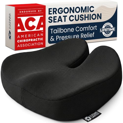 5 STARS UNITED Seat Cushion - Memory Foam Chair Cushion for Tailbone Pain Relief - Ergonomic Support for Coccyx, Sciatica & Butt - Office, Desk & Gaming Chair, Car Seat, Wheelchair, Black Mesh - color: Black, size: XX-Large