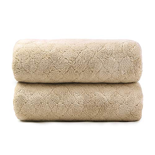 JML Microfiber Bath Towels, Coral Fleece - Camel, 30 in x 60 in | Hanging Loop, Super Soft, Absorbent, Lint Free, Fade Resistant, Lightweight, Quick Dry, Use for SPA , Sauna, Salon Hair Wrap - color: Camel, size: 2 Pack (30 in x 60 in)