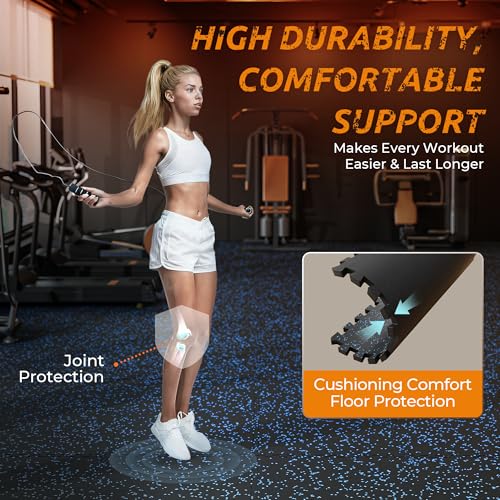 PRAISUN 0.6" Thicker Rubber Top 144 Sq Ft Gym Flooring for Home Gym | 36 Pcs Workout Mat, Exercise Mat, Interlocking Rubber Floor Mats with High Density EVA Foam for Garage, 24 x 24in, Black/Blue - size: 36 Tiles (144 Sq Ft)