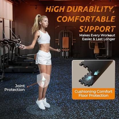 PRAISUN 0.6" Thicker Rubber Top 144 Sq Ft Gym Flooring for Home Gym | 36 Pcs Workout Mat, Exercise Mat, Interlocking Rubber Floor Mats with High Density EVA Foam for Garage, 24 x 24in, Black/Blue - size: 36 Tiles (144 Sq Ft)