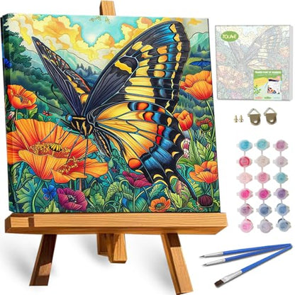 TOCARE Framed Paint by Numbers Kit for Adults & Kids Ages 8-12, 12x12Inch Colorful Butterfly Paint by Numbers with Frame, Flower Paint by Number Framed Canvas for Animal Lovers (Without Easel) - color: TC-F-368