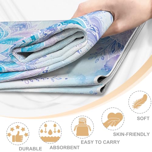 Yoga Towel,Ultra-Absorbent Yoga Mat Towel for Hot Yoga Towel Non Slip,Featuring Ultra-Stylish Prints,Ideal for Workouts,Hot Yoga, Bikram,Pilates Equipment,72 x 27 in, Blue Flowers - color: Blue Flowers