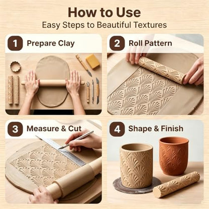 Hokkieam Clay Texture Rollers, 10 PCS Plastic Polymer Clay and Pottery Tool | Create Textured Patterns on Polymer Clay and Pottery for Sculpting, Ceramics, DIY Crafts, and Creative Projects.