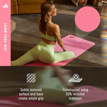 adidas Yoga Mat - Eco Friendly - Non Slip, Durable Textured Surface - color: Pink Fusion, size: 10 mm