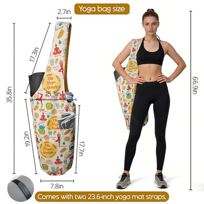 CosInStyle Heavy Duty Cotton Canvas Yoga Bag with Multi-Pocket Organizer, Large Capacity Gym Sports Bags, With 2 Bonus Mat Straps - color: Colorful