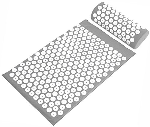 Fitvids Acupressure Mat and Pillow Set for Back/Neck Pain, Acupuncture Products to Relieve Muscle Fatigue, Improve Insomnia for Sedentary People, Acupuncture Eases Stress, Massage Mat, Gray