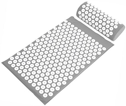 Fitvids Acupressure Mat and Pillow Set for Back/Neck Pain, Acupuncture Products to Relieve Muscle Fatigue, Improve Insomnia for Sedentary People, Acupuncture Eases Stress, Massage Mat, Gray