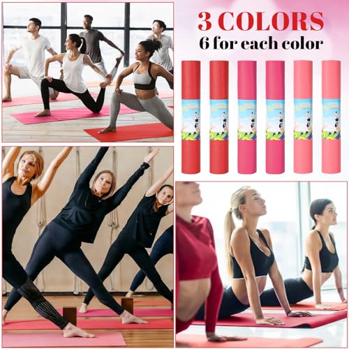 Amylove 12 Pieces Yoga Mats Bulk 68x24x0.12 Inch Exercise Non Slip Fitness Workout Mats for Women Men Home Workout Gym Yoga - color: Red, Rose Red, Pink