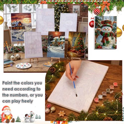 Honoson 6 Pcs Christmas DIY Paint by Number Kits for Adults | Framed Canvases with Easels, Snowman, Christmas Tree, Suitable for Beginners, Ideal for Wall decor and Stress Relief - style: Christmas