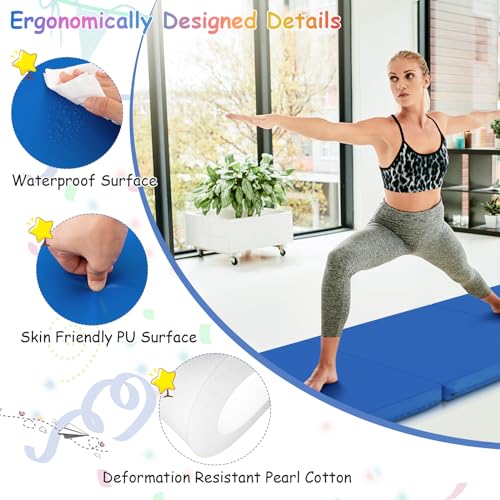 Giantex 6'x 2' Gymnastics Mat, 2" Thick Folding Tumbling Mat with Hook and Loop Fastener, Foldable Gym Mat with Carrying Handles, Cheer Mats for Kids Adults Home Exercise Aerobics Fitness - color: Dark Blue