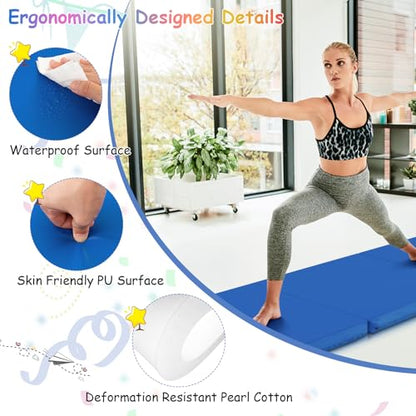 Giantex 6'x 2' Gymnastics Mat, 2" Thick Folding Tumbling Mat with Hook and Loop Fastener, Foldable Gym Mat with Carrying Handles, Cheer Mats for Kids Adults Home Exercise Aerobics Fitness - color: Dark Blue