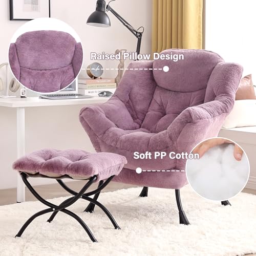 Tiita Lazy Chair with Ottoman, Comfy Reading Accent Chair, Plush Purple - color: Plush-purple