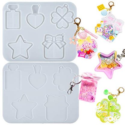 Epoxy Resin Shaker Molds with Cover, Hanging Hole Perfume Bottle, Clover, Heart, Star, Gift Box, Jewelry Casting Supplies 5-Shape Large 3.4-3.66inch - color: Keychain Charms Craft 2-Pack