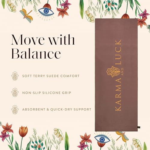 KARMA AND LUCK Sacred Harmony Yoga Towel, Absorbent, Non-Slip Hot Yoga Mat Towel, Silicone Grip & Soft Terry Suede for Mindful Movement & Spiritual Alignment, 26” x 72” - color: Sacred
