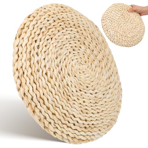 Holibanna Round Straw Weave Cushion Handmade Tatami Floor Pillow for Meditation Yoga Seat Mat Windowsill Seat 11.81 X 11.81 X 7.08 in 3 Pack