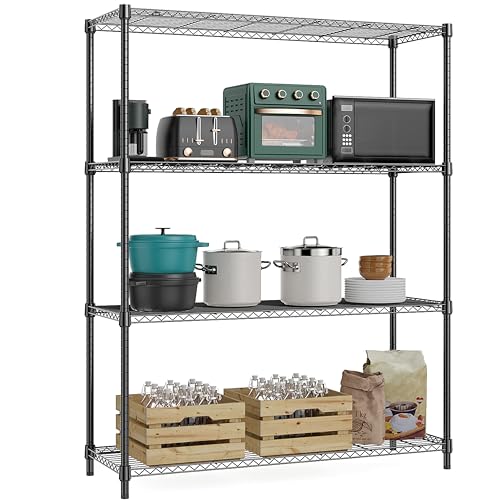 M MZG 5-Shelf Storage Shelves,Wire Shelving Heavy Duty Metal Storage Shelving Unit Adjustable Garage Shelving Rack Pantry Kitchen (Chrome, 4 Tier,15.8" D x 45.3" W x 59.4" H) - color: Chrome, size: 4 Tier, 15.8" D x 45.3" W x 59.4" H