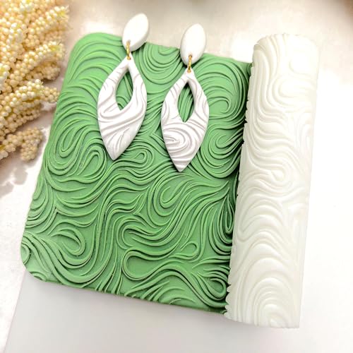 Polymer Clay Texture Roller Work with Polymer Clay Cutters for DIY Earrings Jewelry Making Craft Supplies(Linear Water Ripple Pattern) - color: Water Ripple