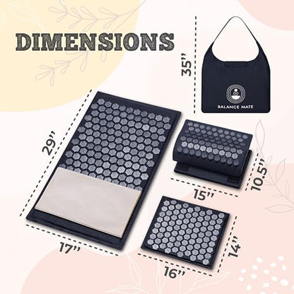 BalanceMate® Acupressure Mat Set with 6,210 Pressure Points for Pain Relief and Relaxation Kit for Back, Neck, and Sleep – Yoga and Meditation Pillow (Deep Black) - color: Deep Black
