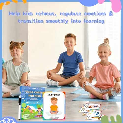 Yoga Workouts for Kids-32 Exercise Cards with Yoga Poses，ncludes 2 Rings&Dry-Erase for Improve Flexibility and Cultivate Concentration Autism Special Needs (Kids Yoga)