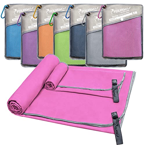 SYOURSELF 2 Pack Microfiber Towel, Quick Dry Towel Travel Towel, Super Absorbent Compact Camping Towel Large Beach Towel Oversized Sport Towel for Backpacking Pool Workout Bath(XL:72"x32"+12"x24") - color: Hot Pink, size: XL:72.00" x 32.00"+ 24.00"x12.00"