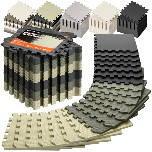 SUPERJARE Gym Floor Mats, EVA Foam Puzzle Exercise Mats, Foam Floor Tiles | Cushioned Interlocking Workout Mat, Gym Flooring for Home Gym, Playroom, Garage, 12.6"x12.6"x0.4" - color: Camouflage Trio, size: 24 Tiles (24 Sq Ft)