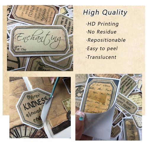 Bomichi 94 Pcs Vintage Label Stickers, Retro Tag Aesthetic Stickers for Scrapbooking Junk Journal Bullet Journal Collage Diary DIY Crafts - style: lable-3