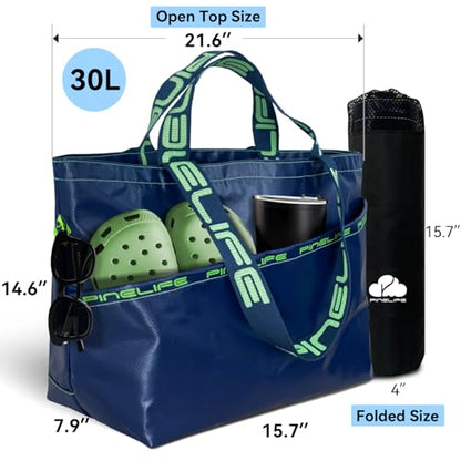 Large Foldable Waterproof Tote Bag, Heavy Duty for Beach & Swim - color: Navy Blue