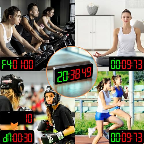 Gym Clock Timer for Tabata/FGB/EMOM Interval Workout | Large LED Display, Digital Wall Clock with Seconds, Remote Control, For Classroom Home Garage Office - color: Green