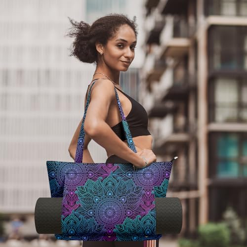 Yoga Bag for Women, Large Canvas Yoga Mat Tote Bag with Yoga Mat Carrier | Large Mat Pocket Fitness Tote for Pilates, Gym, Travel, Office & Beach - color: Black Texture