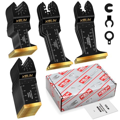 28pcs Titanium Oscillating Tool Blades, Universal Multitool Blades | 4 Sizes Oscillating Tool Saw Blades Set for Metal and Wood Detail Cutting, Fit Bosch Fein Milwaukee Ryobi Dewalt - size: 28 PCS
